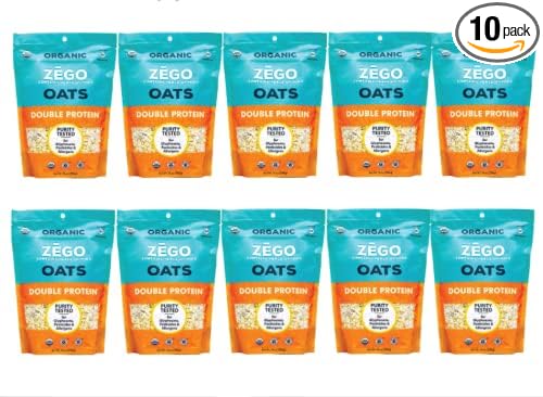 ZEGO Foods Double Protein Raw Oats Organic Purity Protocol Gluten Free GIyphosate Free 14 oz bags Bundle of 10 Bags (140 oz total)