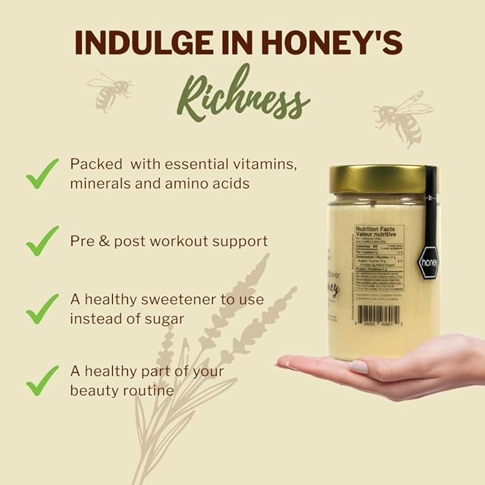 Oneroot 100% Canadian Wildflower Honey - 1.1 lbs Unheated &amp Creamed - Nutrient-Rich Natural Sweetener with Enzymes - Thick &amp Pure Raw Unfiltered Honey