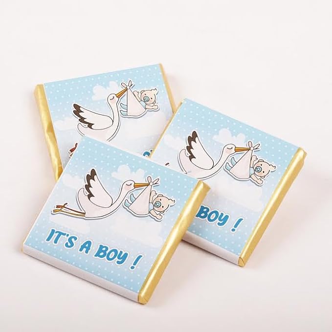 Set of 50 It's a boy-girl Baby Chocolates Perfect for Celebrations Gender Reveals and Special OccasionsBaby Shower Gifts. (Boy - Stork)