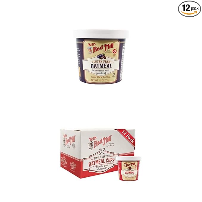 Bob's Red Mill Gluten Free Oatmeal Cup Blueberry &amp Hazelnut 2.5-ounce with Gluten Free Oatmeal Cup Apple &amp Cinnamon 2.36-ounce (Pack of 12)