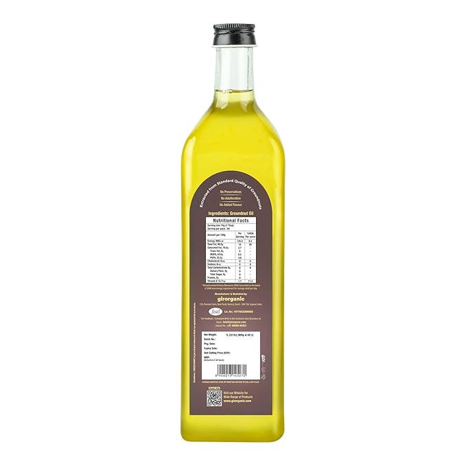 GirOrganic Wood Pressed Peanut oil | Kacchi Ghani | Virgin | Unrefined Groundnut Oil | Cold Pressed | 100% Natural Cooking Oil (33 oz)