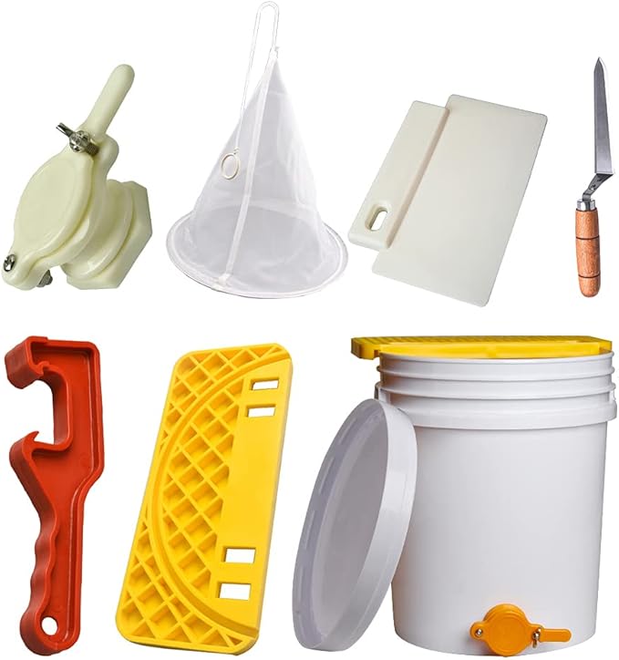 5 Gallon Plastic Honey Bucket Kit - 10pcs Honey Harvesting Tool Set with Gate Valve Filter &amp Beekeeping Supplies | Home Apiary Harvesting Equipment
