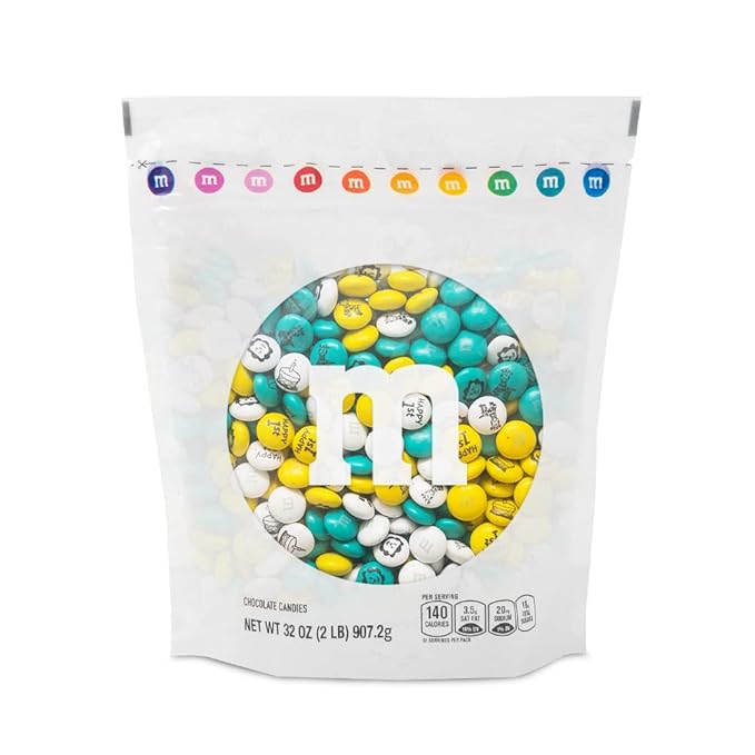 M&ampM’S WORLD 1st Birthday Milk Chocolate Candy 2lbs of Baby-Themed M&ampM'S in Aqua Yellow &amp White 1st Birthday Celebration Candy for Dessert Table Candy Bar &amp DIY Favors