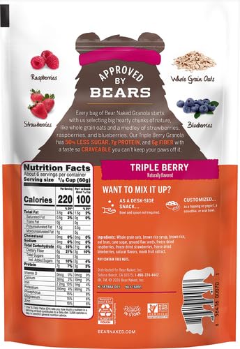 Bear Naked Triple Berry Fit Granola - Non-GMO Kosher Vegan - 12 Oz (Pack of 6)