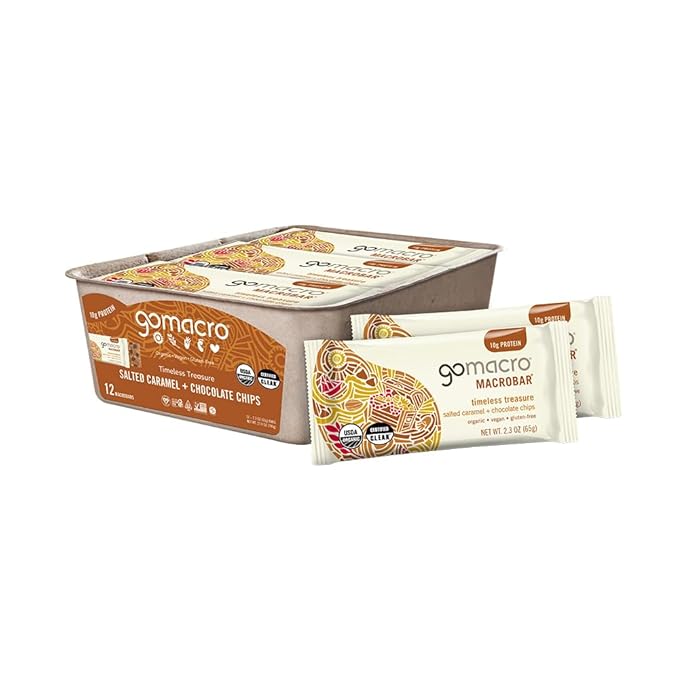 Gomacro Macrobar Organic Vegan Protein Bars - Salted Caramel + Chocolate Chips (2.3 Ounce Bars 12 Count)
