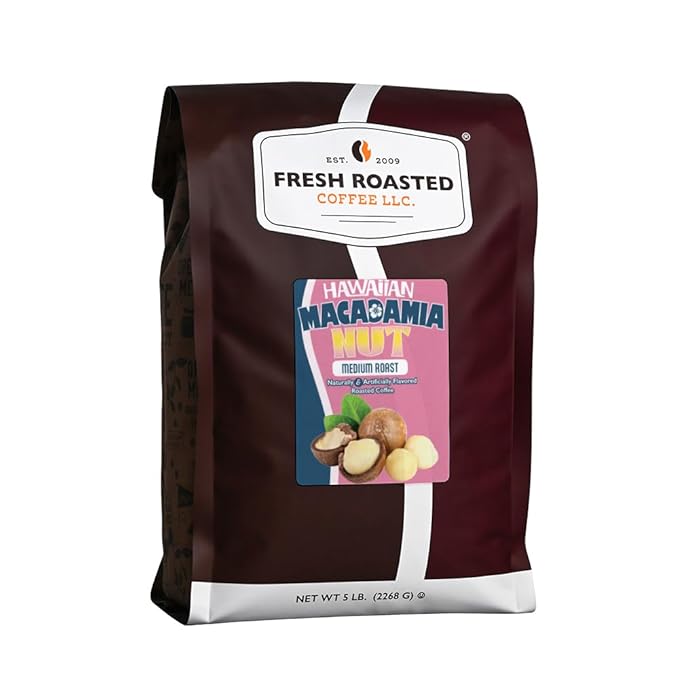 Fresh Roasted Coffee Hawaiian Macadamia Nut Flavored Coffee 5 lb Medium Roast Kosher Ground