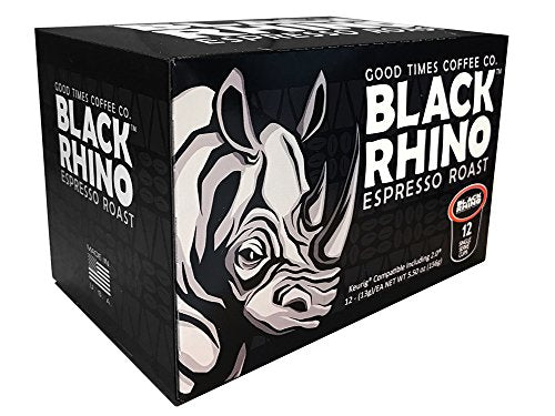 Good Times Coffee Co. Black Rhino Espresso Roast Coffee Single Serve Pods 12 Count (Pack of 3)