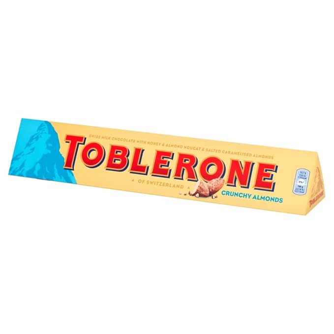 Toblerone Crunchy Almonds Chocolate Bar 360g. Christmas Confectionery Big Night In Birthday Easter Halloween Thank you gift Sharing Chocolate Bar Present Great Gift OFFICIAL