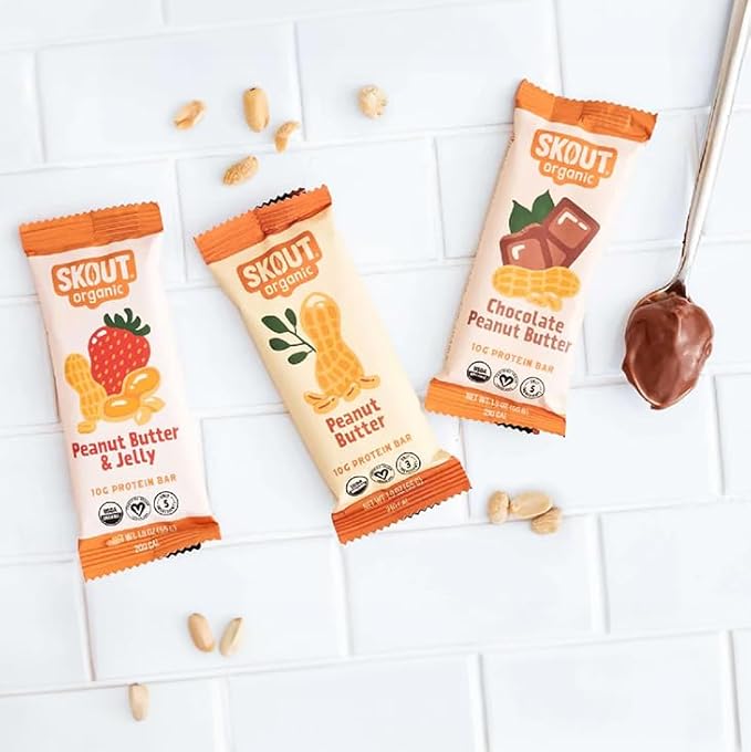 Skout Organic Plant-Based Protein Bars Peanut Butter (12 Pack) – 10g Protein – Vegan Protein Bars – Only 3 Ingredients – Easy Snack – Gluten Dairy &amp Soy Free
