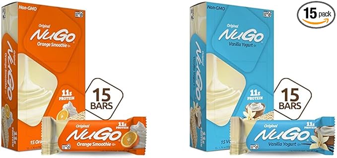NuGo Protein Bar Orange Smoothie &amp Vanilla Yogurt 11g Protein 170 Calories Gluten Free 15 Count