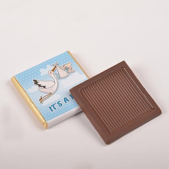 Set of 50 It's a boy-girl Baby Chocolates Perfect for Celebrations Gender Reveals and Special OccasionsBaby Shower Gifts. (Boy - Stork)
