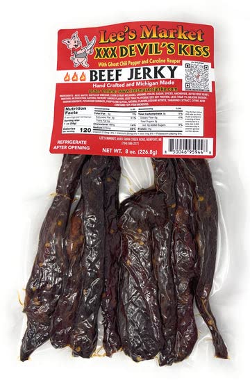 Lee's Market XXX Devil's Kiss Beef Jerky - Soft &amp Tender - Healthy Low Carb Gluten-Free Snack - Paleo &amp Keto-Friendly - Michigan Made Handcrafted Jerky - Specialty Gourmet Meat Snacks - 8oz