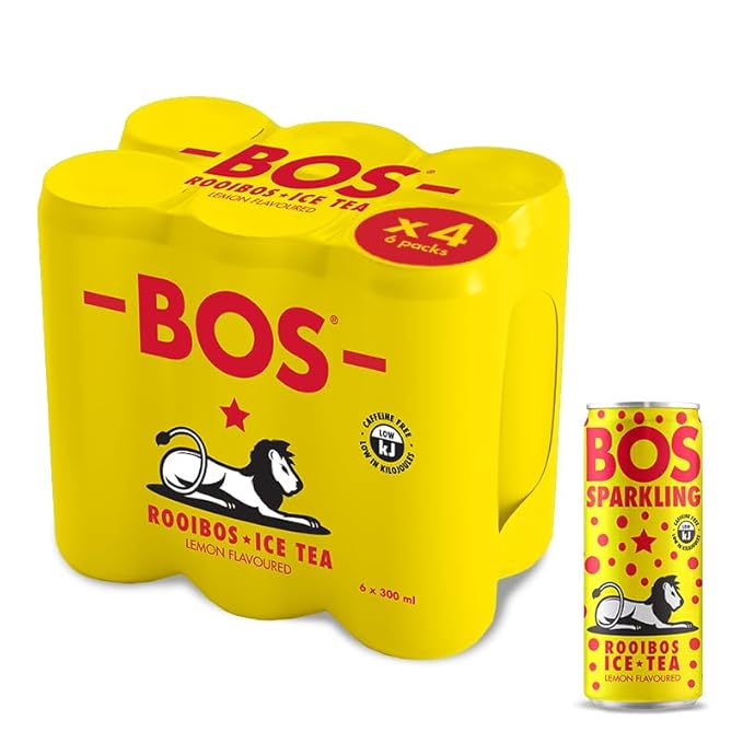 BOS Rooibos Iced Tea Lemon | 24x (6x 10.1 oz Cans) | Organic Caffeine Free Naturally Sweet Antioxidant-Rich Herbal Red Rooibos Tea | From South Africa