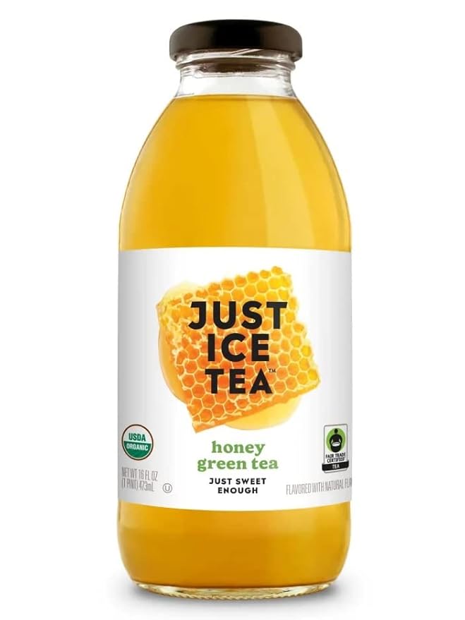 Just Ice Tea Organic Iced Tea 16 Fl Oz Glass Bottles (Honey Green Tea Pack of 12)