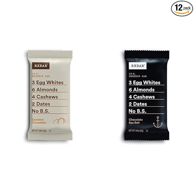 RXBAR Coconut Chocolate Protein Bar 1.83 Ounce (12 count) with Chocolate Sea Salt Protein Bar 1.83 Ounce Breakfast Bar