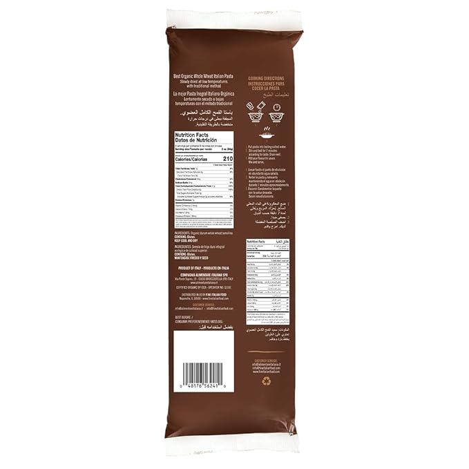 Mantova Organic Whole Wheat Spaghetti Pasta 1 lb. (Pack of 6) Product of Italy Traditional All-Natural Spaghetti Pasta