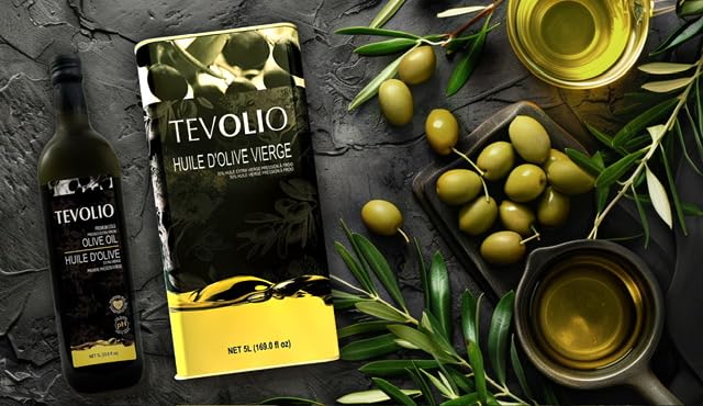 TEVOLIO VIRGIN OLIVE OIL 100% Pure and Cold-Pressed rich in antioxidants &amp healthy fats plant based vegetarian vegan versatile and premium quality low acidity EXTRA VIRGIN OIL - 5 LITER