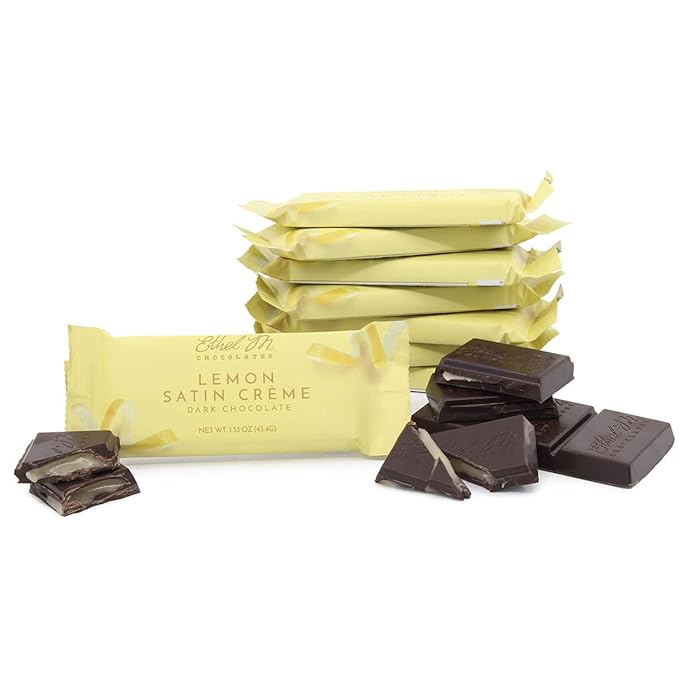 Ethel M Chocolates 8 Piece Premium Dark Chocolate Lemon Satin Cr?me Bars - Box Set of 8 Individually Wrapped Rich Dark Chocolate Candy Bar With Lemon Cr?me Center.