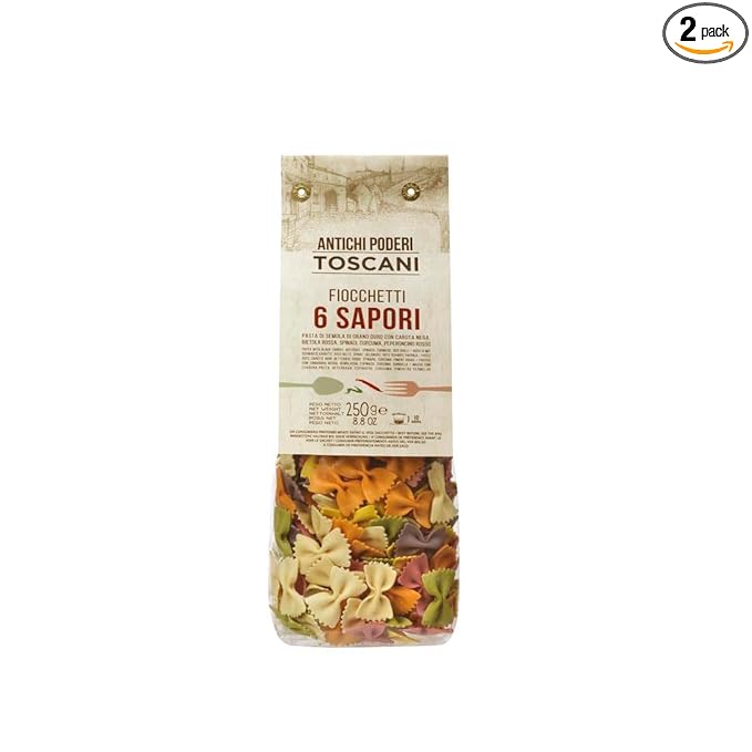 ANTICHI PODERI TOSCANI Handmade Flavored Pasta Six Flavor Fiocchetti 8.8oz | Imported from Italy Pack of 2