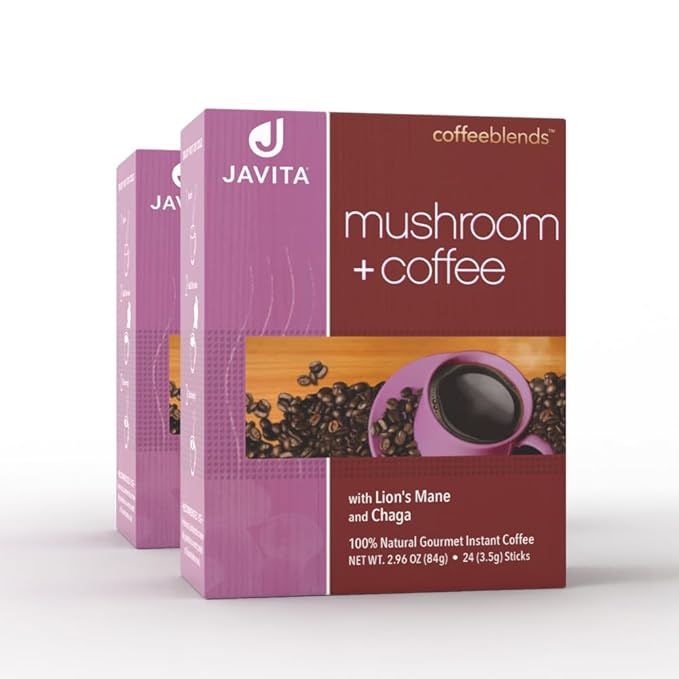 Mushroom + Coffee Javita Immune &amp Defend Blend of Chaga Lion's Mane and Dark Roast Robusta Coffee for Morning Boost Wellness Support Smooth Convenient Coffee Mix (2 box/48 serv)
