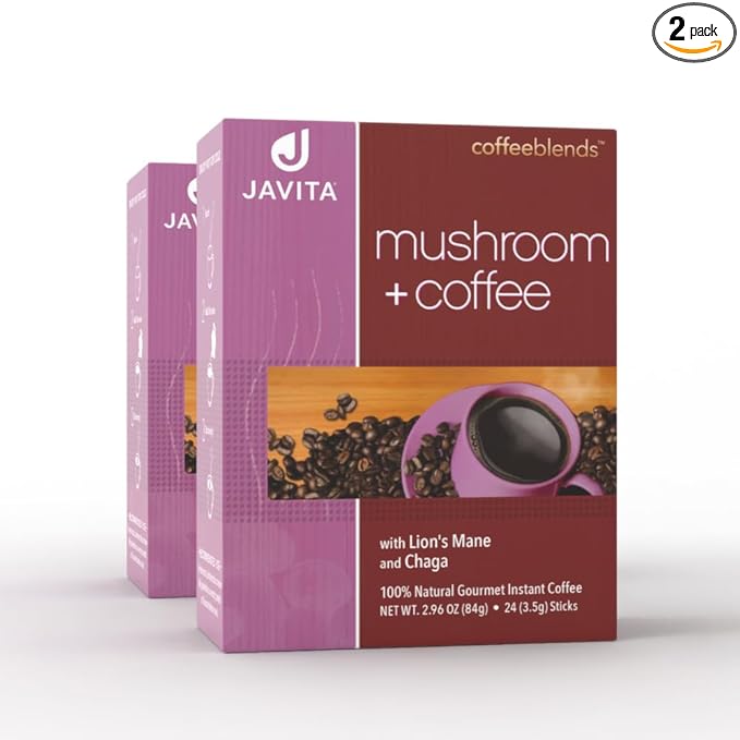Mushroom + Coffee Javita Immune &amp Defend Blend of Chaga Lion's Mane and Dark Roast Robusta Coffee for Morning Boost Wellness Support Smooth Convenient Coffee Mix (2 box/48 serv)