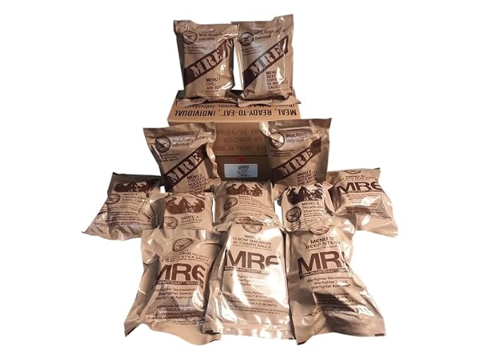U.S. Meals Ready to Eat (Variety Pack of 12) – (A or B Case Selected at Random) Nutritional Emergency Food Rations - Freeze Dried Food w/ Flameless Heater Entree Dessert &amp More - MRE Kit for Em