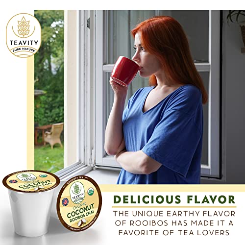 Coconut Rooibos Chai Tea Pods for Keurig - Organic Ginger Tea Rooibos Cinnamon Cardamom Coconut &amp Chai by Teavity (36 Tea Pods)