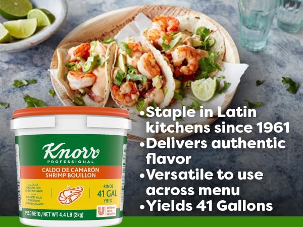 Knorr Professional Caldo de Camaron Shrimp Bouillon with Shrimp Flavor Granulated Base Bouillon as a Base Marinade Flavor Enhancer Shelf Stable Convenience 0g Trans Fat 4.4 lbs (Pack of 4)