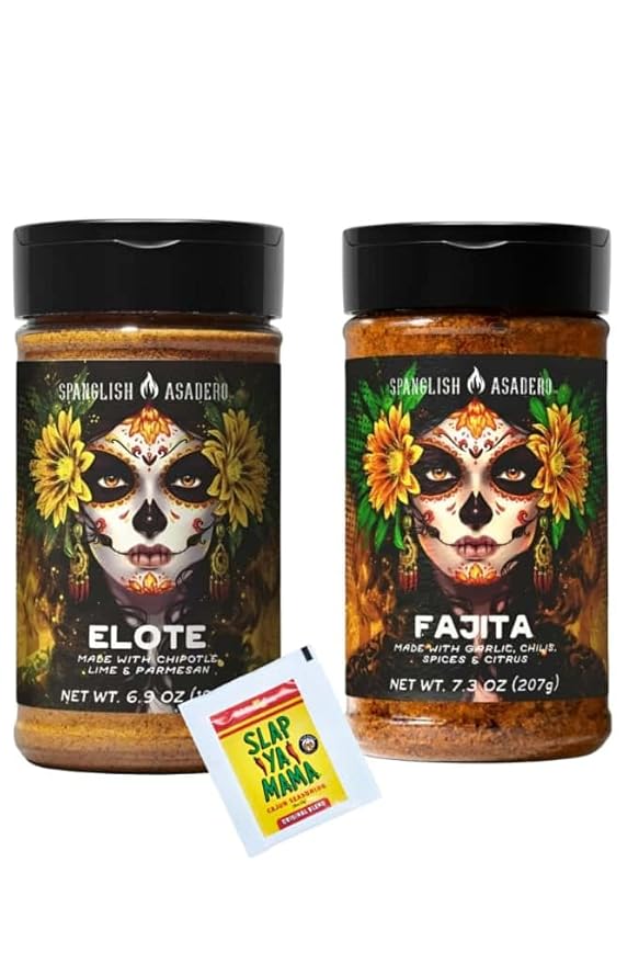 Mexican Traditional Seasoning Mix Asadero-Style Spice Blend for Chicken Beef Pork and Vegetables with Bonus Slap Ya Mama Seasoning Packet (7.3 oz Elote/Fajita)