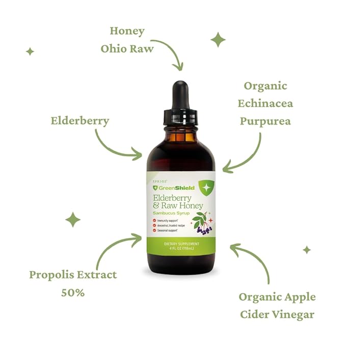 SPRIGS Elderberry &amp Raw Honey Syrup 4oz with Raw Honey – Immune Support Blend with Elderberry Echinacea &amp Propolis – Family Friendly Immune Support Daily Wellne Syrup