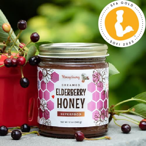 Organic Elderberry Honey - Raw and Kosher Creamed Honey and Organic Elderberry in a 3 Pack of 5.5 oz Jars Packed With Super Nutrition