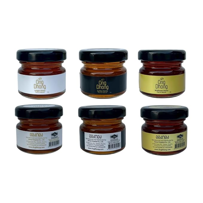 Mini Honey Jars Set of 3 (45g Each) – Lychee Longan and Wildflower Honey – Assorted Flavors Gift Pack for Tea Coffee Breakfast and Desserts