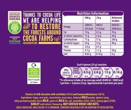 Cadbury Crunchie Rocks Chocolate Bag 100g (Pack of 3)