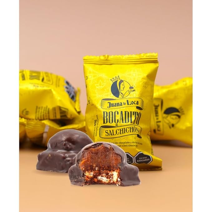 Juana La Loca Bocaditos Dark Chocolate Salchichón Bites – Uruguayan Chocolate Candy Filled with Dulce de Leche 40 g / 1.41 Oz Each (Box of 10)