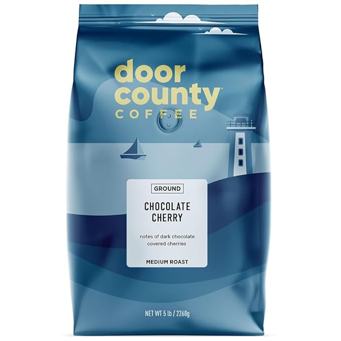 Door County Coffee Dark Chocolate &amp Cherry Flavored Ground Medium Roast - 5 lb Bag