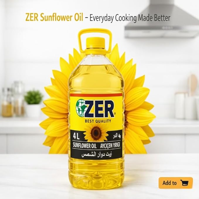 Zer 100% Pure Sunflower Oil – 4 Liter Bottle – Ideal for Cooking Frying oil &amp Baking-Natural Cooking Oil - NON-GMO