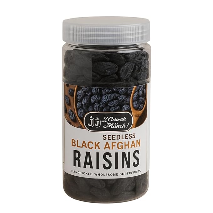 J J Crunch N Munch Afghan seedless black Raisins black seedless raisins (200 gram)