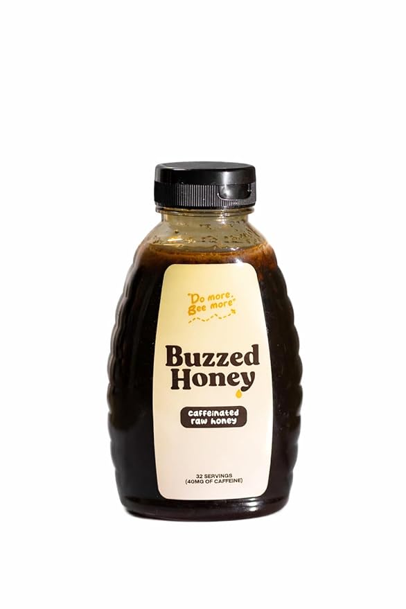 Buzzed Honey - Raw Unfiltered Honey with Natural Green Tea Caffeine Caffeinated Honey Sweetener for Coffee Tea Smoothies &amp Workouts Clean Energy Boost 4 Ingredients16 oz (32 Servings)