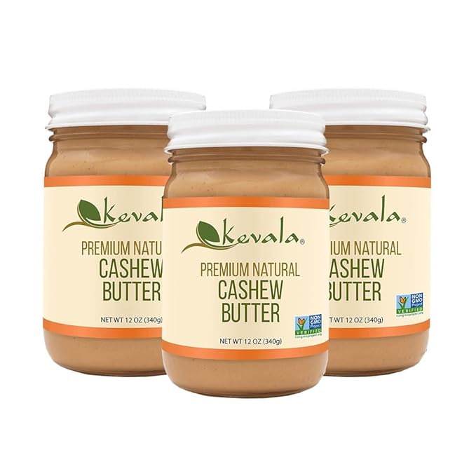 Kevala Cashew Butter - 3Pack Spreadable Cream for Sandwiches with no Additives Premium Natural Spread for Toast and Pancakes Nutritious Addition to Breakfast and Healthy Snacks Glass Jar 12 oz