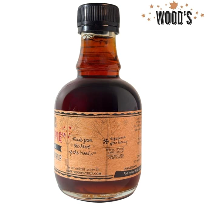 Wood’s Vermont Apple Pie Maple Syrup – Infused Vermont Maple Syrup with Warm Spices &amp Real Apple Flavor | Small-Batch Vegan Natural Sweetener | Perfect for Pancakes Ice Cream Cocktails &amp Ba