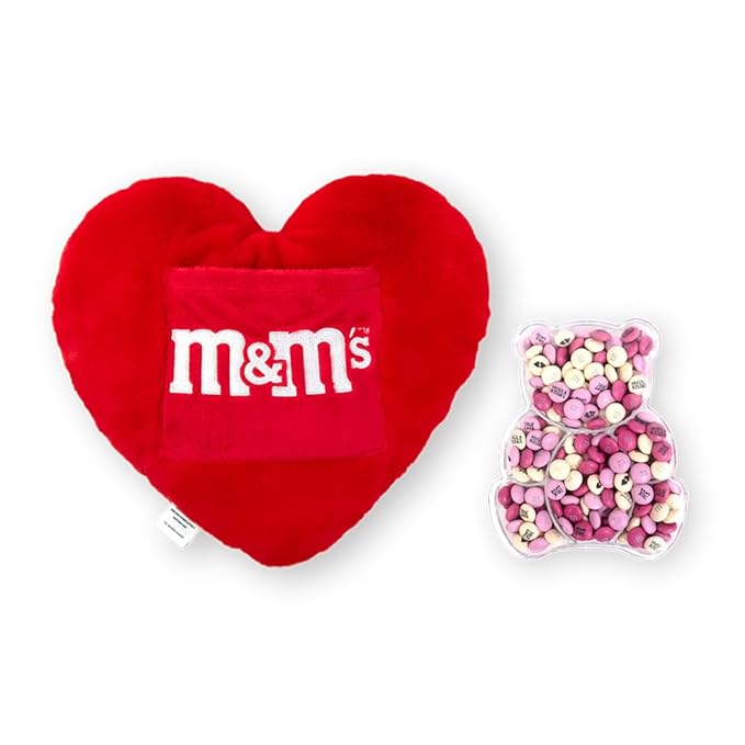 M&ampM’S Teddy Bear with Heart Pillow Bundle Unique Gift for Valentine's Day