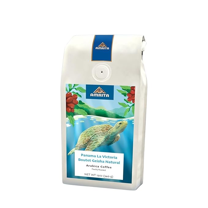 Panama La Victoria Boutet Geisha Natural - Roasted by Amrita Certified Pure - Freshly Ground Coffee - 12 Ounce Bag