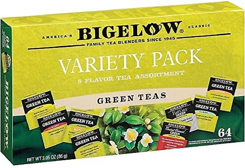 Bigelow 30568 Green Tea Assortment Individually Wrapped Eight Flavors 64 Tea Bags/Box