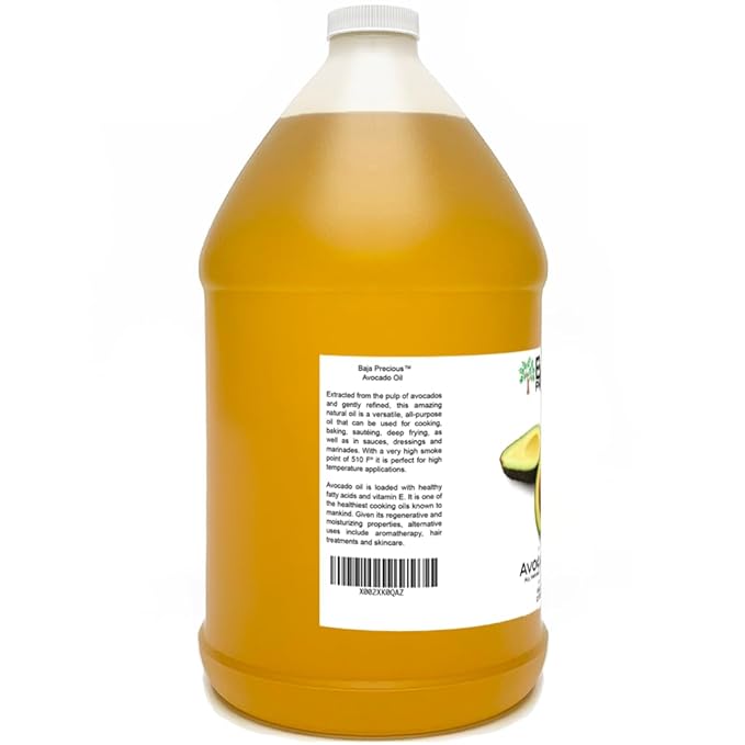 Baja Precious - Avocado Oil 100% Pure 1 Gallon Jug Food Grade Perfect for High Heat Cooking Skincare Hair Treatments Soapmaking &amp More