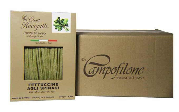 Fettuccine With Spinach (Pack of 4) - Italian Fettuccine Pasta Agli Spinaci From the region of Di Campofilone- Imported Italian Egg Pasta- 8.8 ounces / 250 grams