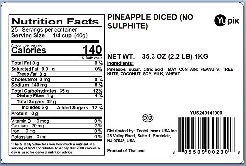 Yupik Diced Pineapple Sulfite Free Dried Fruits 2.2lb (Pack of 2)