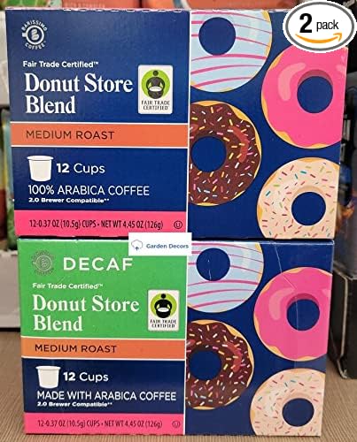 Barissimo Coffee Donut Store Blend &amp DECAF Donut Store Blend Medium Roast 12 Cups 4.45oz 126g (Two Boxes)
