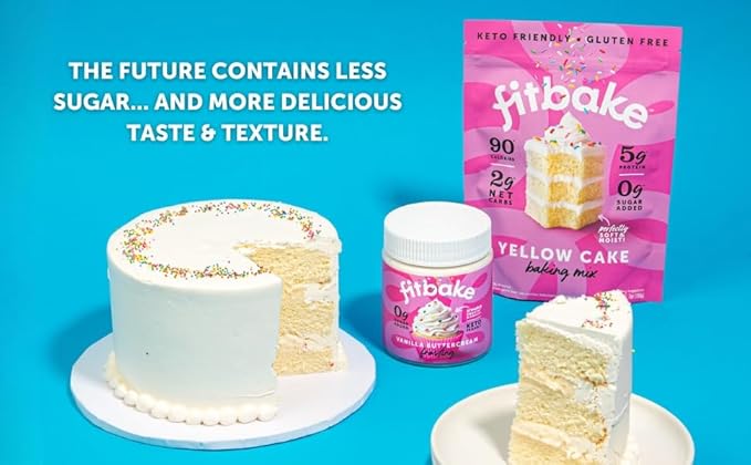 FitBake Yellow Cake Baking Mix and Vanilla Frosting | 0g to 2g Net Carbs Per Serving | Keto Friendly Low Carb Food | Naturally Sweetened Keto Snacks | Gluten Free Desserts | No Added Sugar