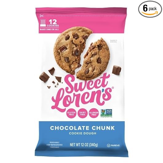 Sweet Lorens Only Simple Inngredients Gluten Free Chocolate Chunk Place &amp Bake Cookie Dough 12 Ounce (Pack of 6)