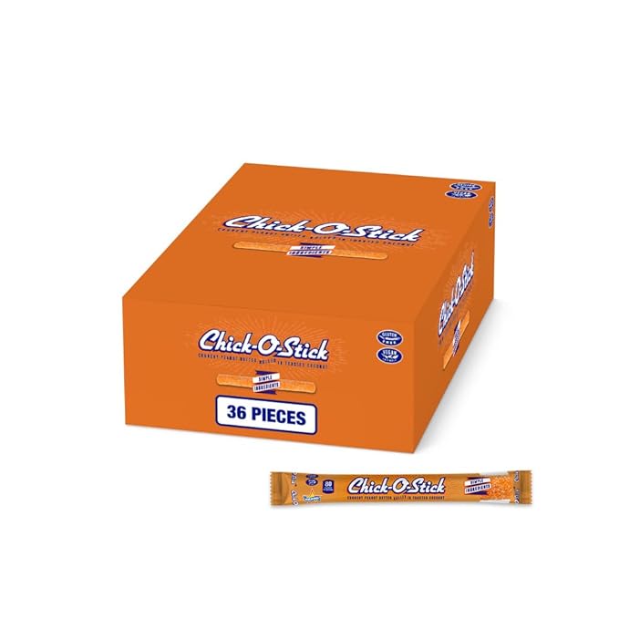 Atkinson's Chick-O-Stick - Crunchy Peanut Butter Rolled in Toasted Coconut - Gluten Free Kosher Vegan No Artificial Ingredients - 0.7 oz. Candy Bar - 36 Count